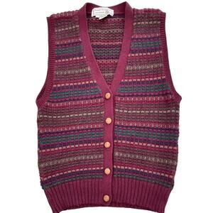Vintage Tricots St. Raphael 100% Virgin Wool Sweater Vest Button Front Academia